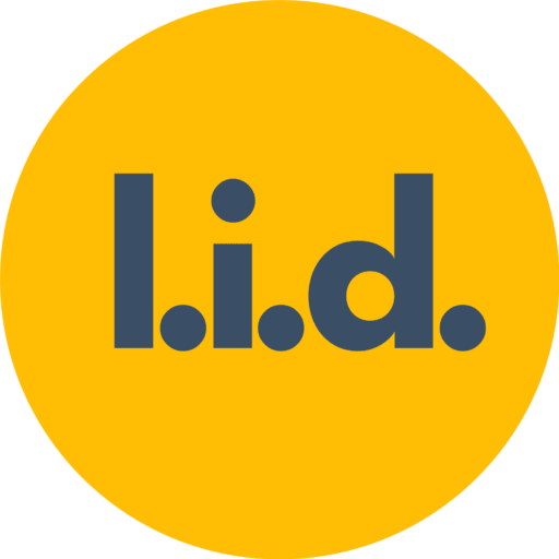logo von l.i.d. Schrift auf einer runden Fläche. l.i.d. steht für learn. interact. digital und wurde 2023 gegründet